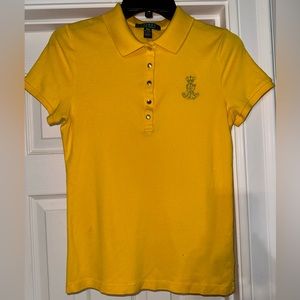RALPH LAUREN POLO, GOLD, 100% COTTON, WOMEN’S DESIGNER POLO SHIRT        Size: M